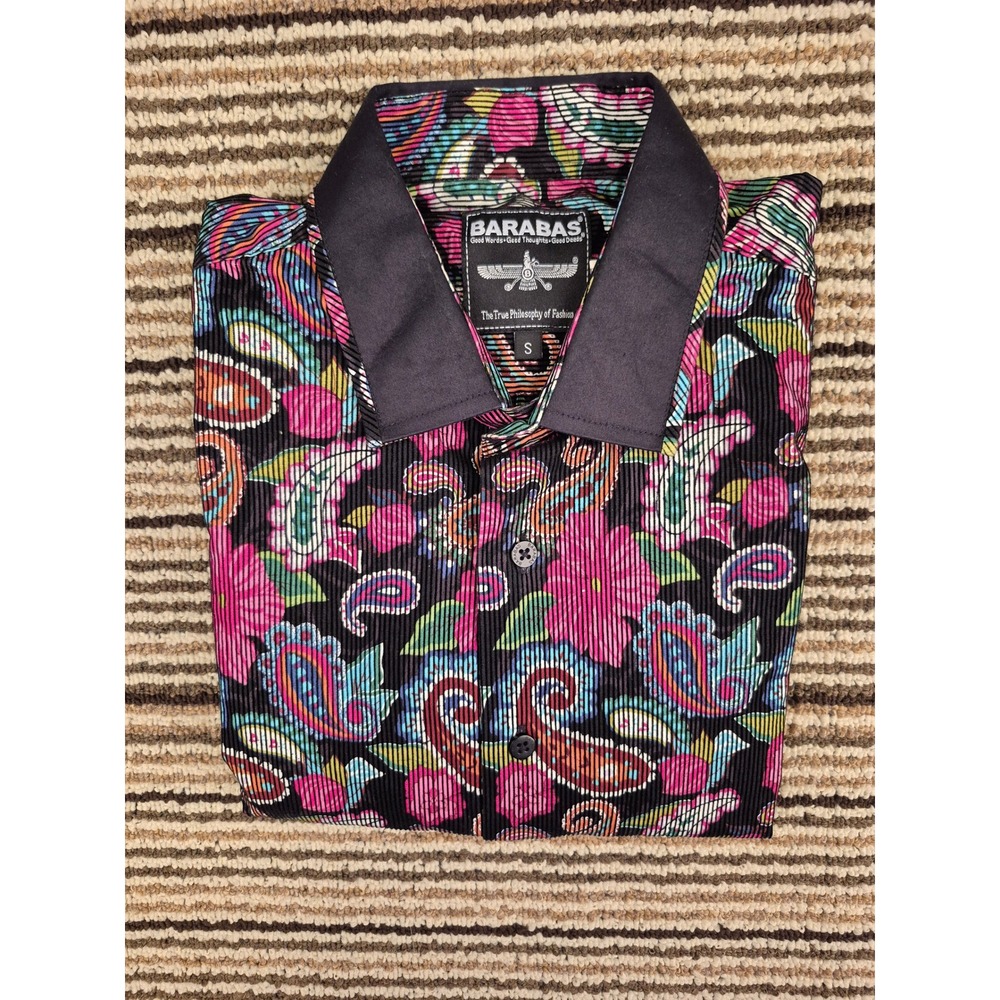 Barabas‎ Mens Cotton Paisley Floral Button Down Shirt Multi Color Slim Fit Small